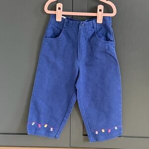 Jacadi Paris | Blue Linen Crop Pants with Embroidered Detail | 6